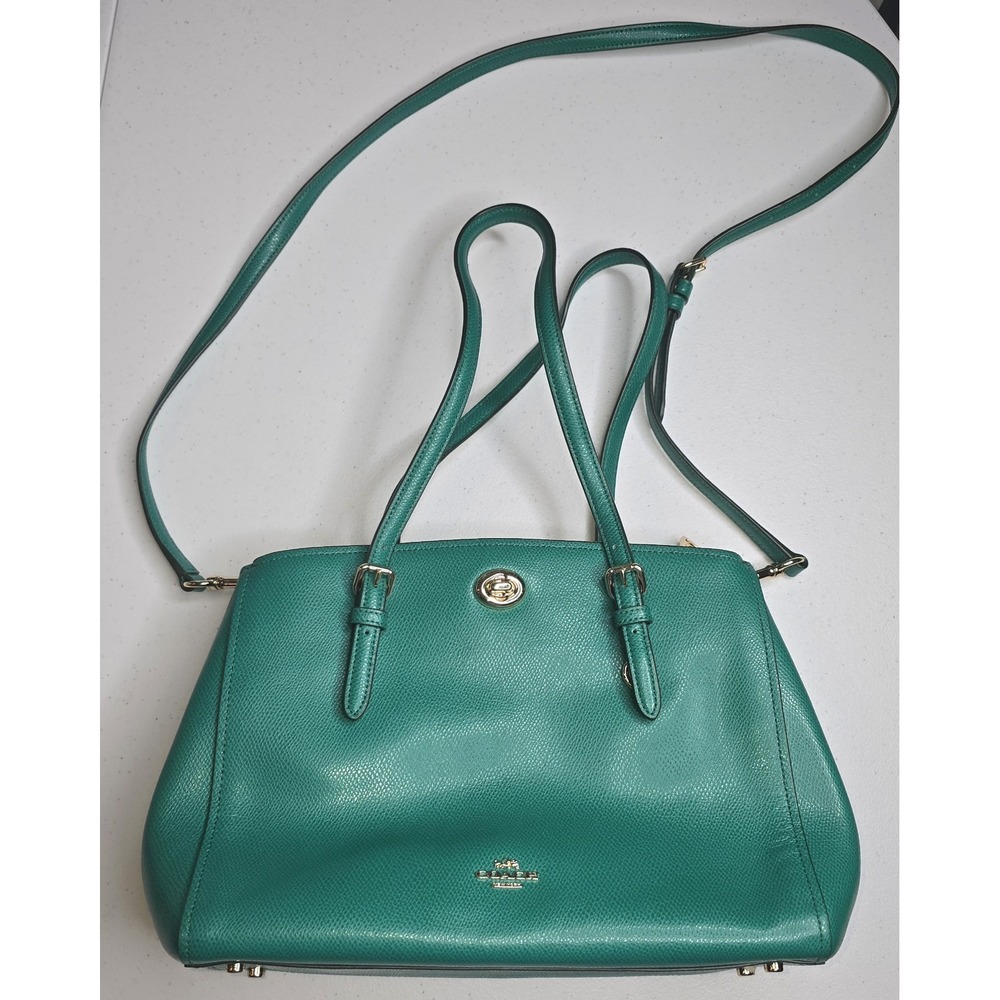 COACH‎ Turnlock Carryall 29 Handbag Crossgrain Leather Green -1443